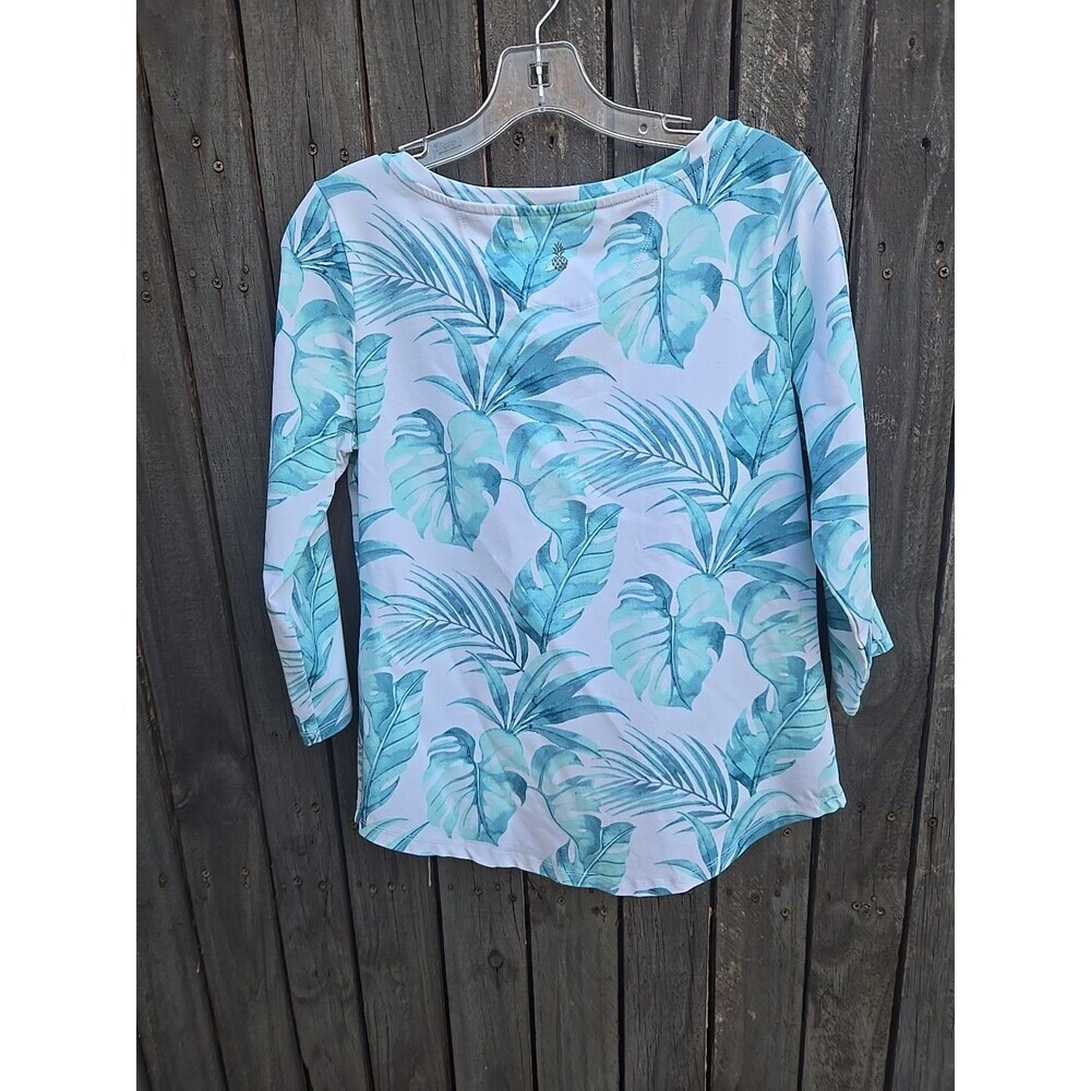 Tommy Bahama IslandZone Leaf Print Top White Green Size S/P - Picture 4 of 8